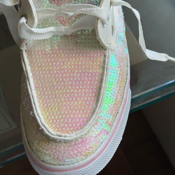 Sperry Top Sider Bahama Iridescent Sequin Pink White Boat Shoe. Size 11M. - Picture 3 of 10